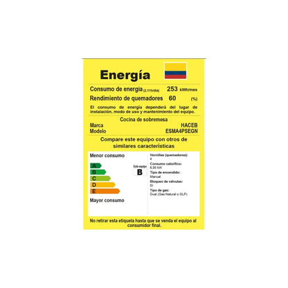 Estufa Haceb 4 Puestos Acero Inox QA