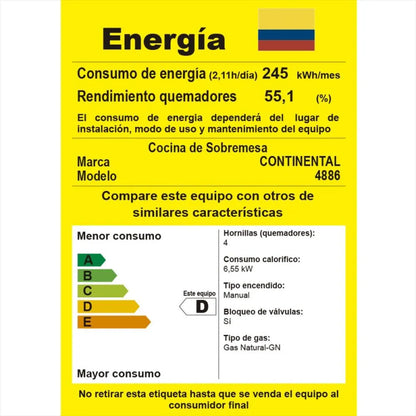 Estufa Continental 4 Puestos Full Acero Inox QA